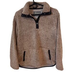 Natural Reflections Womens Sherpa Pullover Small Brown Snap Button Fleece Winter